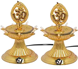 SNZIGHT Plastic 1 Layer Electric Golden LED Bulb Lights Diya with 7 Deep for Pooja/ -Corded electric,Pack of 2