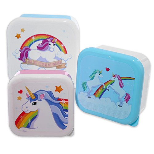 Einhorn Vesperdosen 3er Set aus Kunststoff / Rainbows & Unicorns Lunchboxen in 3 verschiedenen Größen