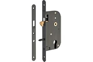 THIRARD - Boîtier de Serrure Encastrable à Crochet à Cylindre pour Porte Coulissante - Axe 50 mm - Bouts Ronds - Coffre Acier Embouti - Pêne Crochet Laiton - Têtière et Gâche Plate Acier - Gris