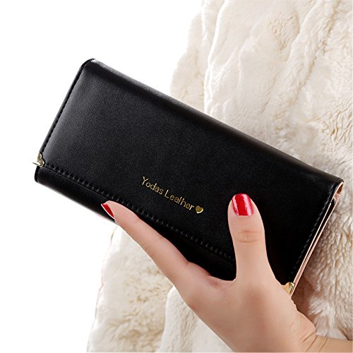Preisvergleich Produktbild Kauftree Damen Frauen Portemonnaie Geldbörse Geldbeutel Brieftasche Kreditkartenhülle Wallet Lang (#A Schwarz)