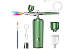 KUWUNG Airbrush Kit with Compressor, 48PSI Cordless Non-Clogging High-Pressure Air Brush Gun with Type-C Charge,0.3mm Nozzle and Cleaning Brush Set for Graffiti Painting,Nail Art,Makeup,Beauty,Spray