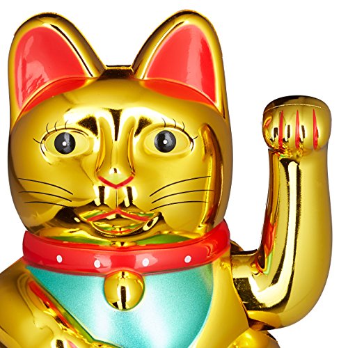 Relaxdays Maneki Neko Winkekatze, Glücksbringer, 16 cm, gold - 4