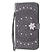 Produktbild Homikon PU Leder Hülle Retro Mandala Blume Schutzhülle Brieftasche Bookstyle Glitzer Strass Diamant Handyhülle Kunstleder Silikon Tasche Flip Case Kompatibel mit Huawei Mate 20 Pro - Grau