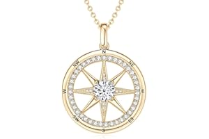 ROUGEMONT Funkelnde Kompass Damen Halskette Glücksbringer aus 925 Sterling Silber und 18K Gold Jewellery Hypoallergen und Wasserfest mit toller Geschenkverpackung