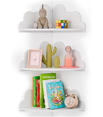 Lot De 3 étagères Murales Flottantes PHOENANCEE - Pin Massif Avec Perles En Bois - Rangement Enfant Ou Déco Bébé 40cm - 7