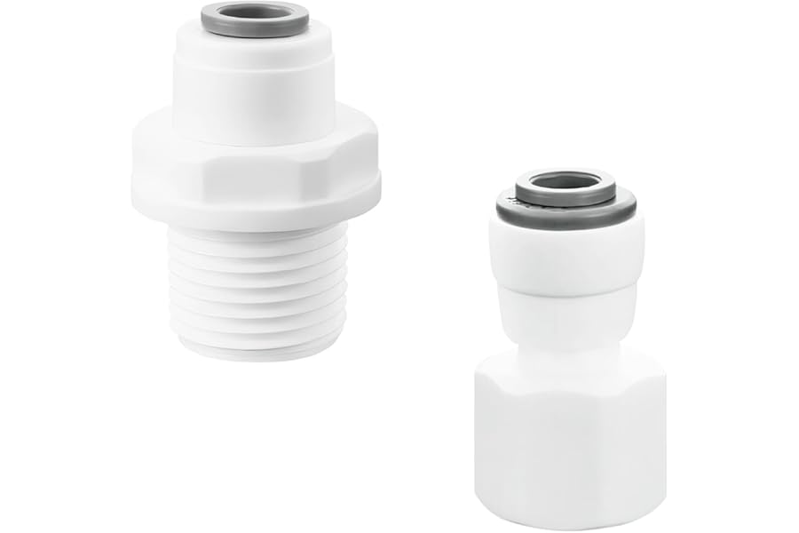 Qrity Water Filter Quick Connector, 3/8" Male Thread to 1/4" Quick Connect + 3/8" Female Thread to 1/4" Quick Connect, One Each