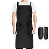 Anyoo - Grembiule da cucina leggero e traspirante, resistente ai graffi, in pelle PU, con spallacci regolabili, 2 tasche e ta