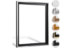 HaakDesign Schattenfugenrahmen Levi in Schwarz Silber gebürstet 30 X 40 cm für Keilrahmenbilder und Leinwände Glanz Edition