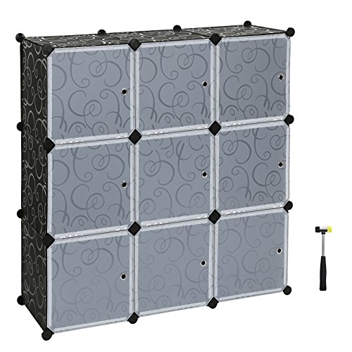 Songmics Regalsystem Aufbewahrung Badregale Kleiderschrank Schuhregal Sideboard Kommode Kapazität 450L Schwarz 112 x 112 x 37 cm LPC116