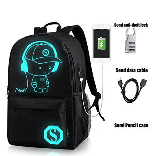 FEITONG Cool Boys Girls Outdoor Backpack Anime Luminous Backpack Daypack Shoulder School Bag Laptop Bag (Black, M)