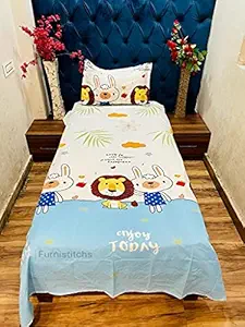 Furnistitchs Microfiber Kids Cartoon Print Single Bed Sheet with 1 Pillow Cover 60