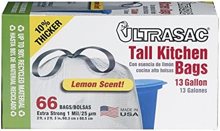 Ultrasac UL 13G LEM-66 Kitchen Lemon Drawstring Trash Bags, 13 gal, Tall (Pack of 66)