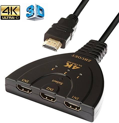 HDMI Switch 4K Zhuoet 3 Port Splitter Pigtail Cable Supports Full HD 4K 1080p 3D Player