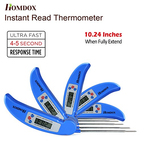 Homdox Fleischthermometer Digital LCD Bratenthermometer für Kochen BBQ Grill Steak Braten Lebensmittel mit Zusammenklappbarer Probe Prüfspitze Edelstahl Blau - 5