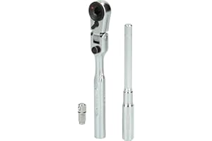 KS Tools 918.1590 Juego de carraca reversible articulada para puntas de 1/4" con adaptador insertable para llaves de vaso, 3 pzs