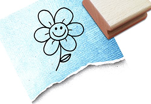 Stempel - K 39 - Kinderstempel Motivstempel Lachende Blume - Bilderstempel zum Ausmalen für Kita - Kinderzimmer - Schule und Beruf