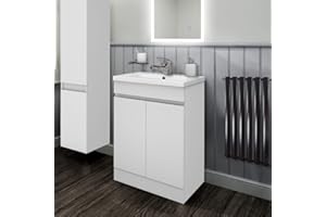 Biubiubath 500mm Bathroom Sink Unit with Basin Matt White 2 Soft Close Doors Freestanding Bathroom Suite with Vanity Unit