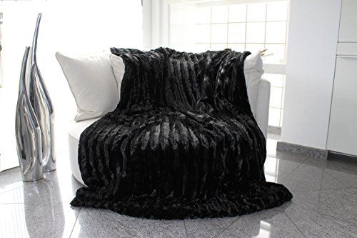 Brandsseller - Luxury Bed Blanket Throw Throwover Bedspread Bedcover - Faux Fur optics on both sides - Size: 220x240 cm - color: Black