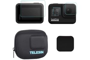 TELESIN Sacoche pour Appareil Photo Sac de Protection Semi-Rigide Sacoche de Transport avec Film Protecteur d'objectif d'écran, Cache-Objectif pour GoPro Hero 8, Hero 2018 Accessoires Kit