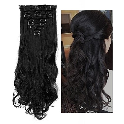 17" 23" Full Head Clip in Hair Extensions Straight Curly Wavy Hair Extension 8 Pieces 18Clips