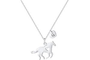 TINGN Caballos regalos para niñas y mujeres, acero inoxidable, caballos, niñas, regalo, caballos, corazón, cadena con letras, colgante de caballos, joyas para niñas, mujeres, amantes de los caballos