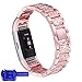 Produktbild Qianyou Für Fitbit Charge 2 Metallarmband, Diamant Damen Ersatzband Elegant Strass Armbänder Kristall Edelstahl Gliederarmband mit Verbinder verstellbar Armband 155-200mm Rosa