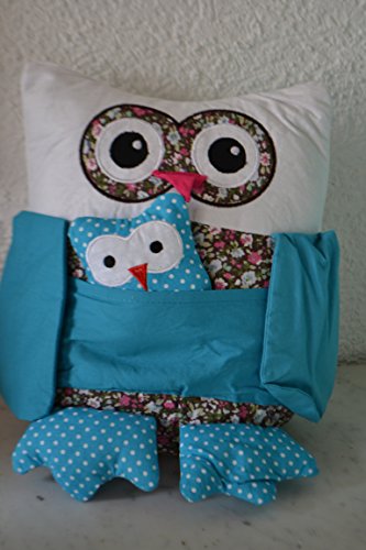 Türstopper 2-teilig, hübsche Eule mit Kind als Türstopper in blau-weiß aus Stoff, Höhe 25 cm mit vielen hübschen Details - 2