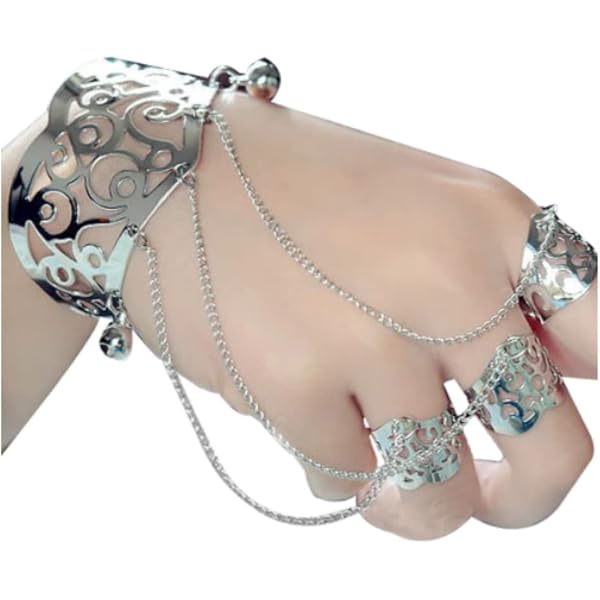 Yienate Argento Punk Braccialetto Dito Catena 2 Anelli Aperti Link Polso Catena Schiavo Braccialetto Hip Hop Fascino Mano Catena Braccialetto Gioielli Regalo Per Donne E Ragazze