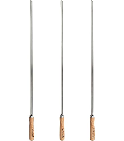 Lot De 12 Brochettes Réutilisables En Inox 40 Cm - Avec Manche En Bois Et 2 Pinceaux, Pour Barbecue, Camping, Fêtes