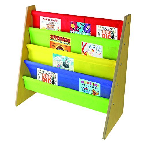 Kids Book Storage Rack Wooden Sling Bookshelf Childrens Bookcase Shelves With Primary Colours