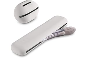 Qetlavee 2stk Tragbarer Kosmetiktasche,1stk Makeup Pinsel Halter Silikon+1stk Make-up Schwammhalter,Pinsel Kosmetiktasche,Makeup Pinsel Organizer für Reisen Aufbewahrung für Make-up-Pinsel(hellgrau)