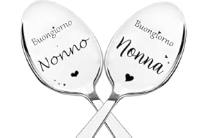ZALINGO Cucchiai da caffè incisi, Buongiorno, Nonno, Buongiorno, Nonna, Cucchiai da tè in acciaio inossidabile, Regali per la nonna, nonno, nonno, regalo di compleanno, regalo di festa del papà