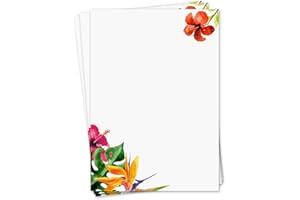 YOUNIKAT Juego de papel de carta flores tropicales I 50 hojas papel con estampado de flores en DIN A4 I invitación carta I cumpleaños San Valentin amor verano I dv_426