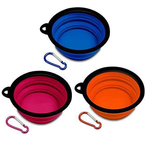 PETBABA Travel Dog Bowl Collapsible Set, Lightweight No Spill Portable Silicone Dog Food Bowl with Clip