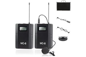 HAFOKO MC8 6-Kanal UHF Drahtloses Lavalier Mikrofon Kabellos Wireless Funk Kamera Mikrofon Kompatibel für DSLR-Kameras Camcorder Smartphone Wird für Videoaufnahmen Verwendet Interview Yoga Unterrichten
