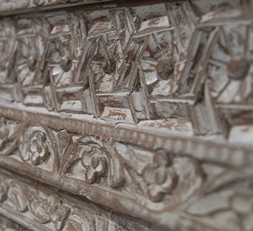 Orientalischer Indischer Marokkanischer massiv Holz Spiegel Wandspiegel Abbya Weiss 100x90cm - 3