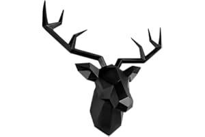 XYQXYQ Geometrische Hirschkopf Wandskulptur Moderne Hirschhorn Statue Wandbehang 3D Hirschhorn Dekoration Galerie Wohnzimmer Wand Harz Tierkopf Geschenk (Schwarz)