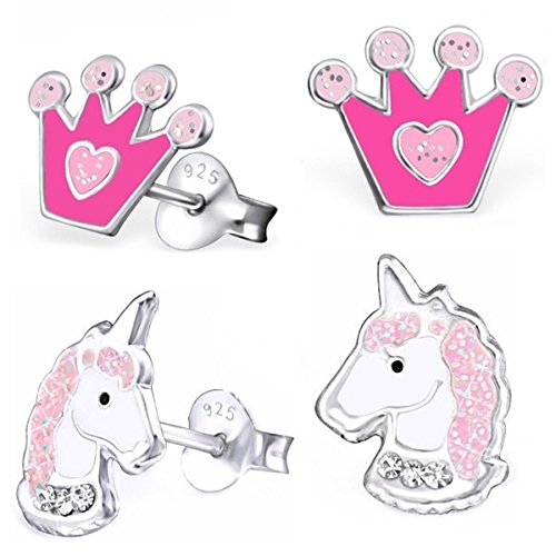 6 Paar Clip Ohrringe Für Mädchen - Einhorn Schmetterling Blume