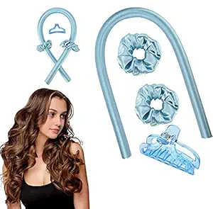 MAYCREATE Heatless Curling Rod Headband,No Heat Curls Silk Ribbon Hair Rollers Sleeping Soft Headband Wave Formers Hair Curlers DIY Hair Styling Tools for Long Medium Hair (Blue)