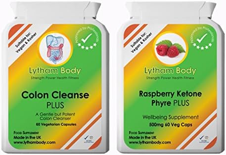 Extra Strength 500 mg Raspberry Ketone PLUS and 750 mg Colon Cleanse Plus x 60 capsules Combo pack ,Weight Loss, Detox, High Concentrated Slimming Combination antioxidant, burn fat, increase energy 100% PURE and Natural, suitable for vegans.