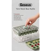 Geseus Bas-&Ccedil;ıkar Buz Kalıbı 56 Adet Buz Kapasiteli Kapaklı Saklama Kutulu