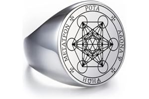 Amaxer Metatron's Cube - Anillo de acero inoxidable para hombre, diseño de geometría sagrada vintage, protección espiritual, anillo de amuleto para hombres y mujeres