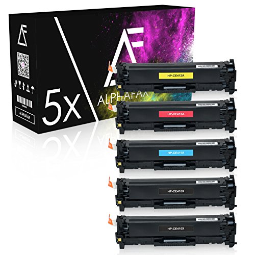 5 Alphafax Toner kompatibel zu HP LaserJet Pro 300 400 color M351 M451 M475 MFP M375 DN NW DW - CE410X CE411A CE412A CE413A 305A - Schwarz je 4.000 Seiten Color je 2.600 Seiten