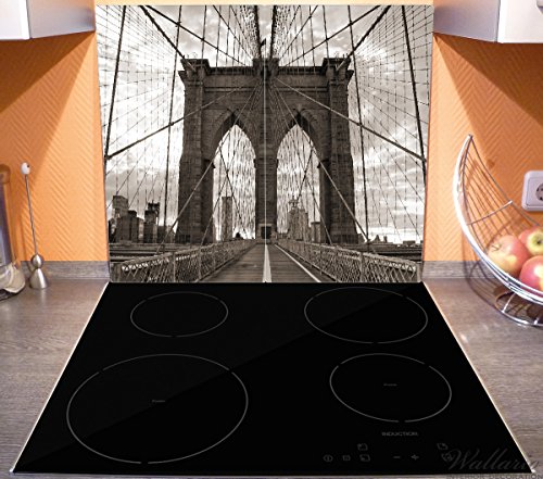 Wallario Herdabdeckplatte / Spritzschutz aus Glas, 2-teilig, 60x52cm, für Ceran- und Induktionsherde, Brooklyn Bridge in New York - 3