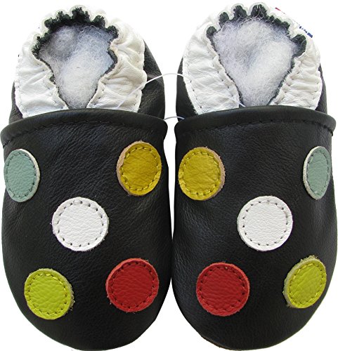 Carozoo Five Dots Black Soft Sole Leather Baby Toddler Kids Shoes 2-3Y