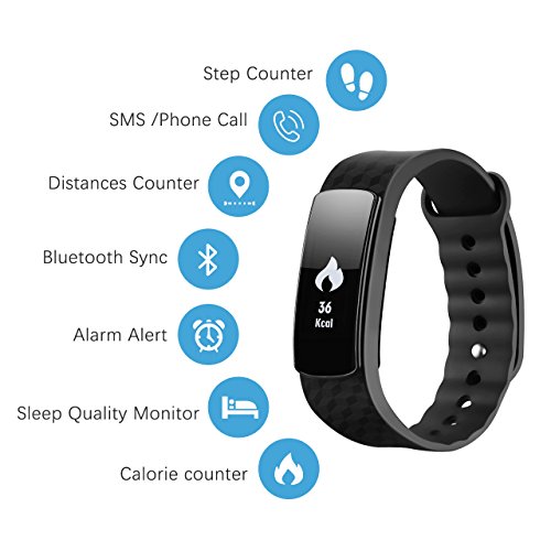 Mpow Smart Fitness Armband,Bluetooth 4.0 Sport Schrittzähler Aktivitätstracker Kalorienzähler Schlaftracker mit Gesundheit und Aktivität Überwachung für Android und iOS Smartphones - 2