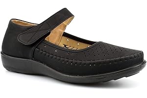 GENERIC Dr Lightfoot Womens Casual Shoes Ladies Comfort Shoes Touch Fastening Punched Upper Black/Taupe (Small Fit Buy 1 Size Up)