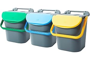 Avilia Sistema de recogida selectiva con 3 cubos de basura apilables de 30 l – Cestas con tapas de colores, para cocina, con asas integradas, de plástico, 38 x 39 x 25 cm