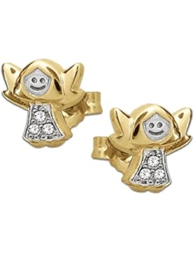 CLEVER SCHMUCK Goldene Ohrstecker kleiner Engel figürlich, bicolor mit jeweils 3 Zirkonias glänzend für Mädchen...