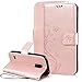 Produktbild SMART LEGEND Samsung Galaxy S5 Mini Lederhülle Schmetterling Weinstock Premium Schutzhülle Wallet Case Rosegold Muster Design Etui Brieftasche Ledertasche mit Handschlaufe Neu Zubehör im Bookstyle Cover Schale mit Ständer Standfunktion Etui Karten Slot und Magnetverschluss Flip Case